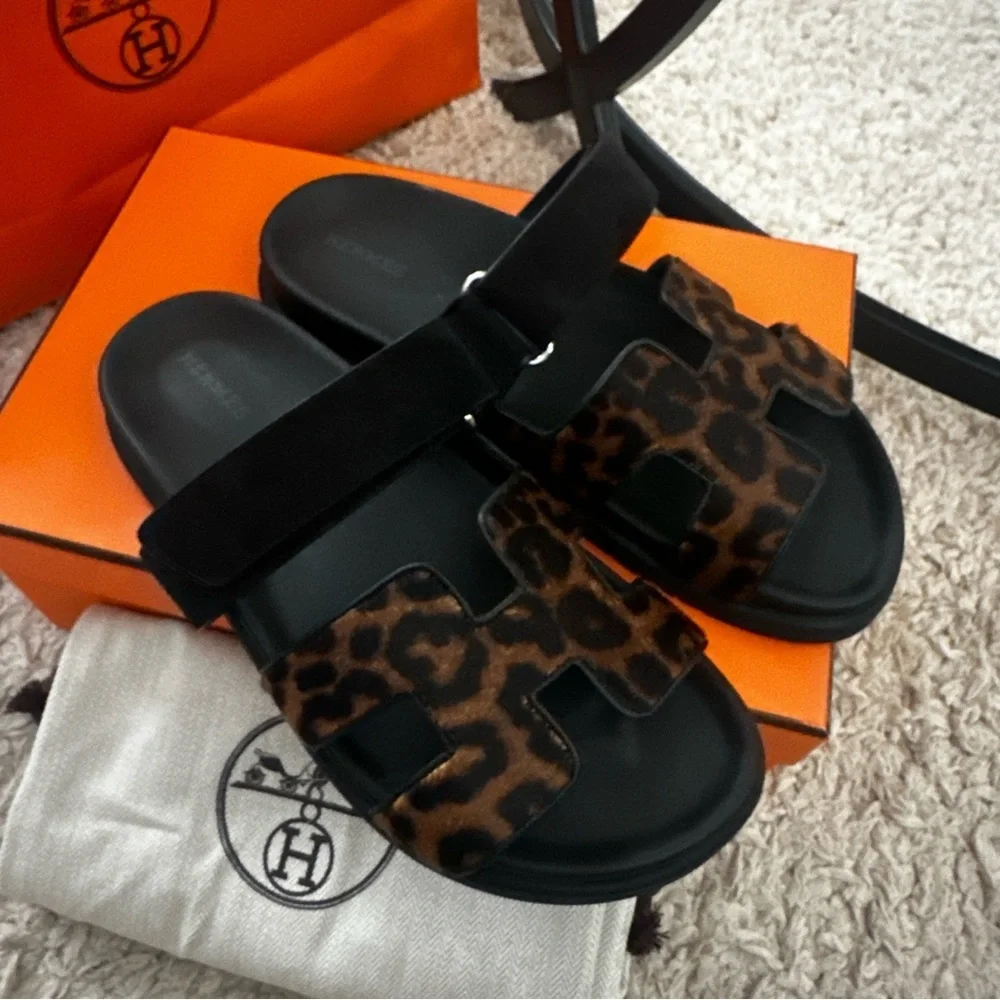 Chypre sandal Leopard Print Black Sandals - Picture 6 of 14